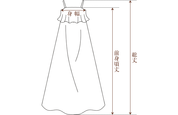 ドレス2（Aライン等）の場合、身幅、全身頃丈、総丈を測定します。